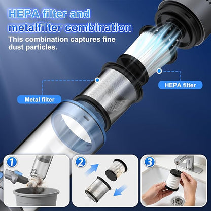 Stick Handheld Vacuum Cordless, Powerful Suction with Lightweight, Portable Rechargeable with Multi-Nozzles One-Touch Empty Dust Cup, HEPA Filter Vacuum for Home Pet Hair Car Office (VA004)
