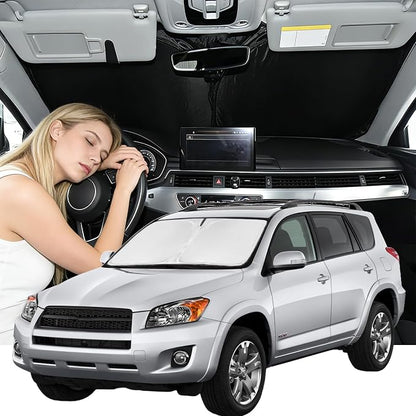 Windshield Sunshade for Toyota RAV4 2006-2012 Sun Shade Windshield Upgrade 4 Layers Blocks UV Rays Custom Fit RAV4 Car Window Shade Front Windshield Keep Cool Foldable Car Accessories