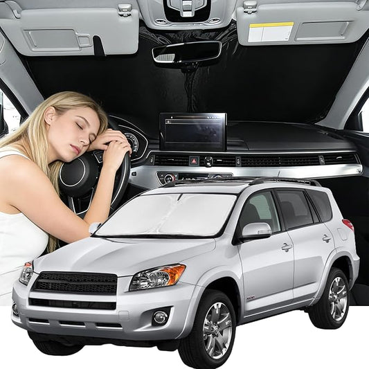 Windshield Sunshade for Toyota RAV4 2006-2012 Sun Shade Windshield Upgrade 4 Layers Blocks UV Rays Custom Fit RAV4 Car Window Shade Front Windshield Keep Cool Foldable Car Accessories