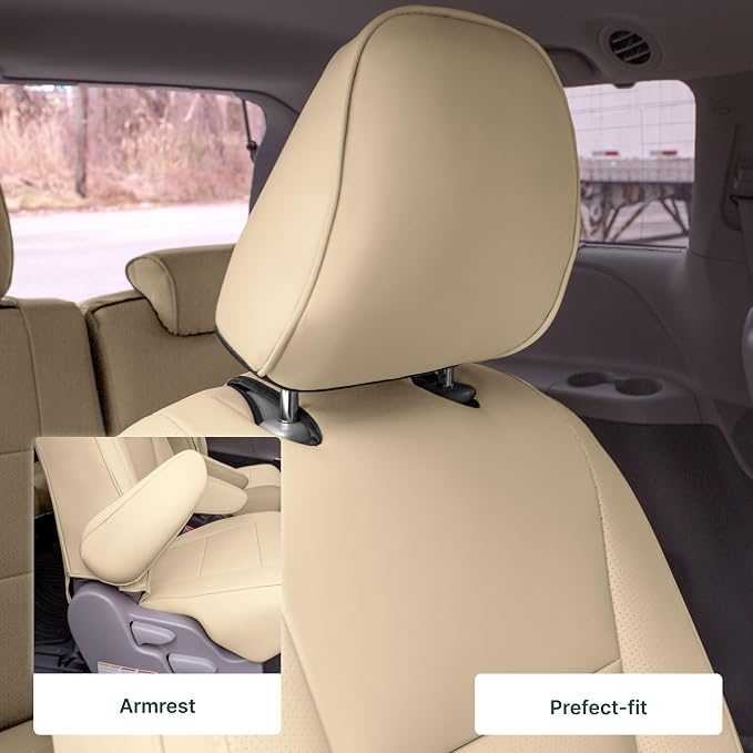 FH Group Custom Fit Car Seat Covers Specifically Made for 2011-2020 Toyota Sienna 7 Passenger, Car Seat Cover 2nd Row, Automotive Seat Covers in Solid Beige Faux Leather, Waterproof and Washable