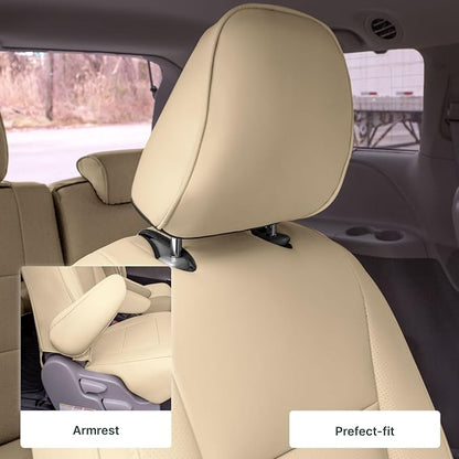 FH Group Custom Fit Car Seat Covers Specifically Made for 2011-2020 Toyota Sienna 7 Passenger, Car Seat Cover 2nd Row, Automotive Seat Covers in Solid Beige Faux Leather, Waterproof and Washable
