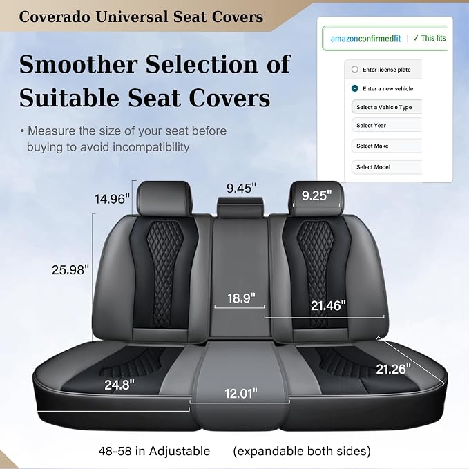 Coverado Car Seat Covers, Back Car Seat Cover, 3-Pieces Leather Seat Cover, Luxury Car Seat Cushion, Luxury Seat Cover Seat Protector Universal Most Cars Trucks SUV