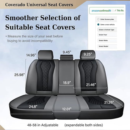 Coverado Car Seat Covers, Back Car Seat Cover, 3-Pieces Leather Seat Cover, Luxury Car Seat Cushion, Luxury Seat Cover Seat Protector Universal Most Cars Trucks SUV