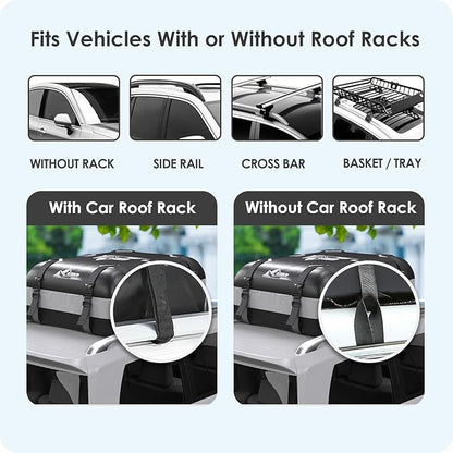 Car Rooftop Cargo Carrier Bag 20 Cubic Feet, 100% Waterproof Heavy Duty Car Roof Bag for All Vehicle with/Without Racks - Anti-Slip Mat, 6 Door Hooks, Storage Bags, 5CM Straps(Gray)