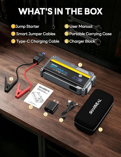 Sharmeal 7000A Car Battery Jump Starter, 12000mAh Car Jumper Starter Battery Pack for Up to All Gas & 12.0L Diesel Engines, 12V Portable Jump Box with 3 Modes Flashlight and Jumper Cable