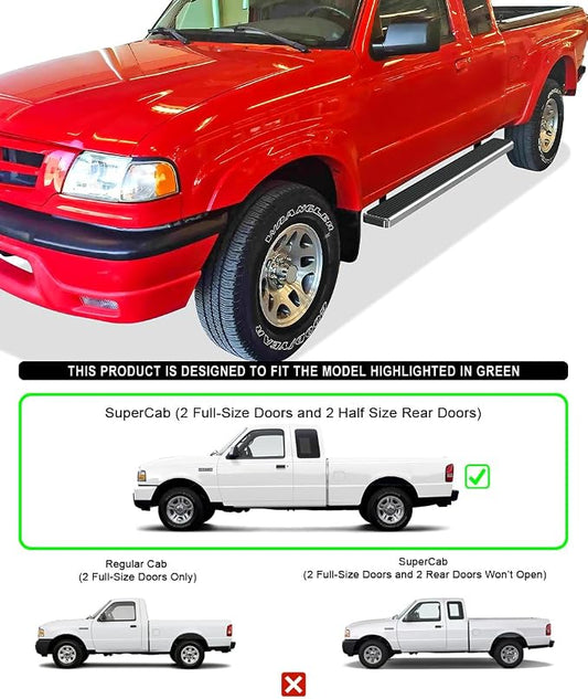 APS Running Boards 6 inches Compatible with Ford Ranger Mazda B-Series 1999-2011 Super Cab 4-Door 304 Stainless Steel (Nerf Bars Side Steps Side Bars)