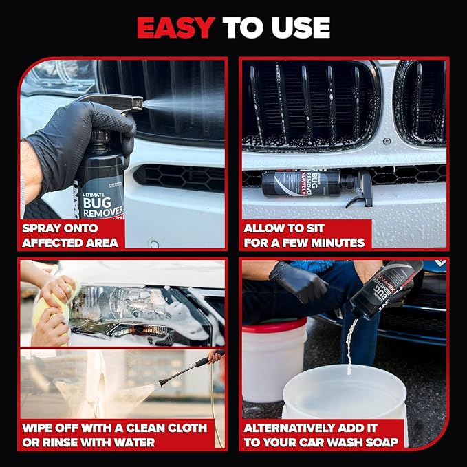 Carfidant Bug Remover Heavy Duty Spray - Cars Exterior Cleaner - Easily and Powerful Clean Bug Splatter, Bird Poop From Paint, Plastic, Rubber, Metal, Chrome, Glass - 18 fl. oz.