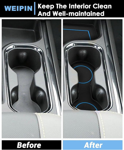 for 6PCS Refreshed Models 2022-2026 Silverado/Sierra 1500 & 2024-2026 Sierra 2500 3500 Console Liners-[3D High-Edge Liquid Silicone] Cup Holder Mats, Full Console w/Bucket Seats ONLY - Blue