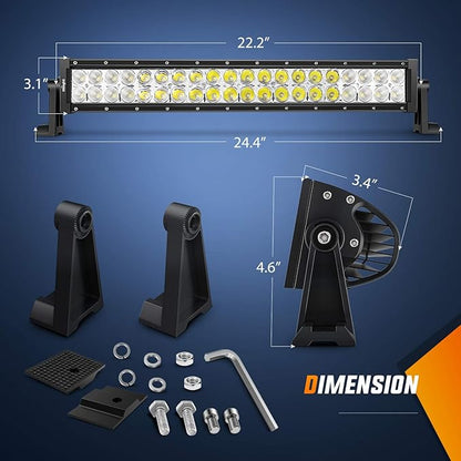 Nilight - ZH004 22Inch 120W Spot Flood Combo Led Light Bar 2PCS 4Inch 18W Flood LED Pods Fog Lights with 16AWG Wiring Harness Kit-2 Leads,2 Years Warranty