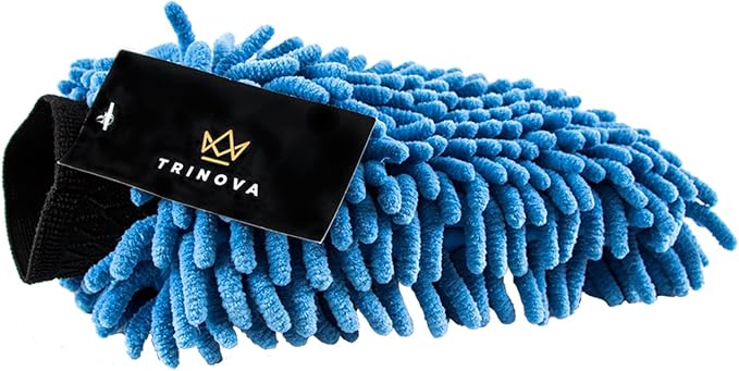 TriNova Premium Chenille Scratch-Free Microfiber Wash Mitt | Car Wash Mitt for Auto Detailing, Reusable Quality Car Washing Automotive Accessory Bright Blue