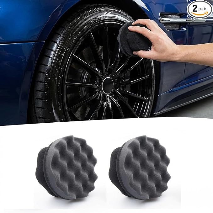 2 Pack Large Tire Shine Sponge, Foam Sponge Applicator, Tire Scrubber Brush, Car Cleaning Supplies, Wheel Detailing Tool for Auto Waxing Polishing,Automotive Wax Sponge Applicator
