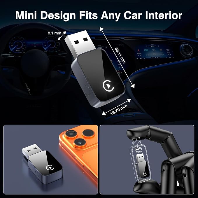2-in-1 Wireless CarPlay & Android Auto Adapter Bluetooth 5.3 5GHz Wi-Fi No Audio Lag Auto Connect One-Click Switch Convert Wired to Wireless Plug & Play for iOS 10+ Android 11+ with USB A & Type-C
