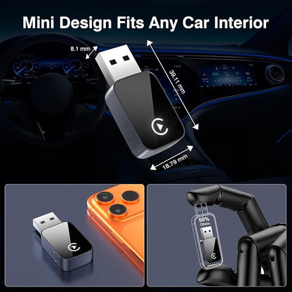 2-in-1 Wireless CarPlay & Android Auto Adapter Bluetooth 5.3 5GHz Wi-Fi No Audio Lag Auto Connect One-Click Switch Convert Wired to Wireless Plug & Play for iOS 10+ Android 11+ with USB A & Type-C