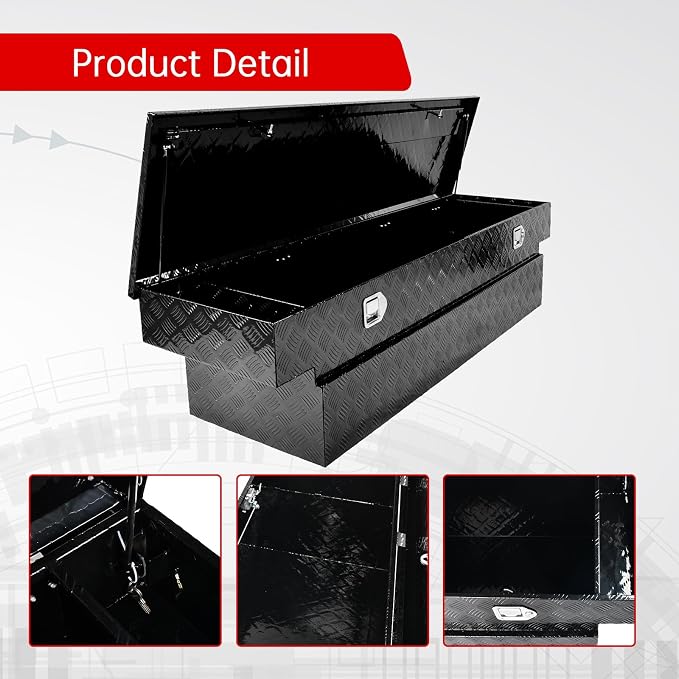 70''Inch Aluminum Truck Tool Box Truck Bed Toolbox Truck Trailer Chest Box Trailer Underbody Storage Organizer Waterproof Square Storage Organizer w/Lock & Keys Black(‎69.88" Lx20 Wx17.5 H)
