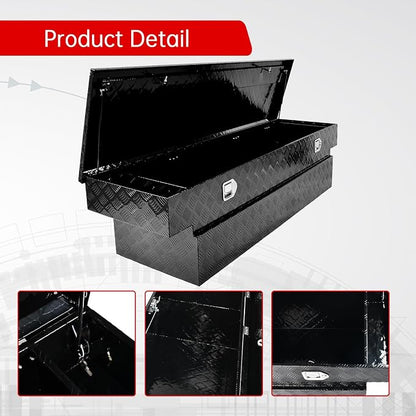 70''Inch Aluminum Truck Tool Box Truck Bed Toolbox Truck Trailer Chest Box Trailer Underbody Storage Organizer Waterproof Square Storage Organizer w/Lock & Keys Black(‎69.88" Lx20 Wx17.5 H)
