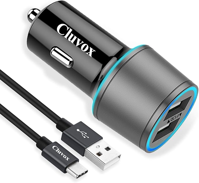Rapid USB C Car Charger, Compatible for Samsung Galaxy S26/S25 Plus/Ultra/S24/S23/S22/S21/Note 20/10/S20/S10+/S9/A56/A36/A50/A70, Quick Charge 3.0 Dual USB 18W Fast Car Charger+ Type C Cable 6.6ft