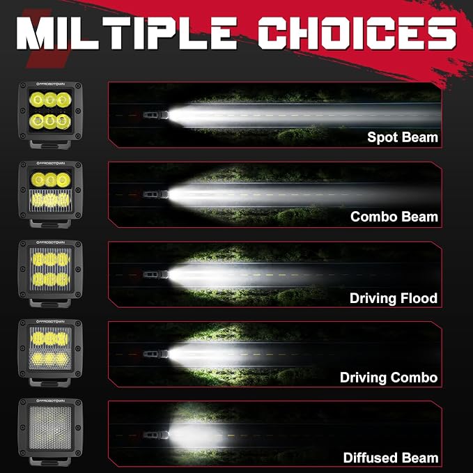 LED Cubes, OFFROADTOWN 3inch 120W CREE LED Pods Driving Lights Cubes Ditch Light Off Road Lights Reverse Light for Truck Pickup UTV ATV SUV Boat 4x4 Car - Driving Combo