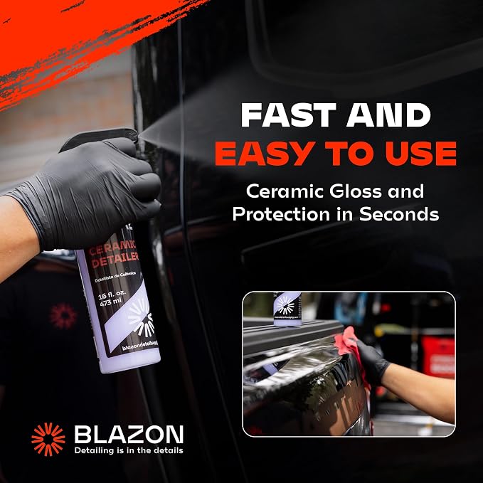 BLAZON Ceramic Detailer Spray Coating- Hydrophobic Shine & Surface Protection- Glossy Ceramic Clear Coat Paint Sealant- Cars, Trucks, Motorcycles, RVs, Boats & More- 16 fl oz