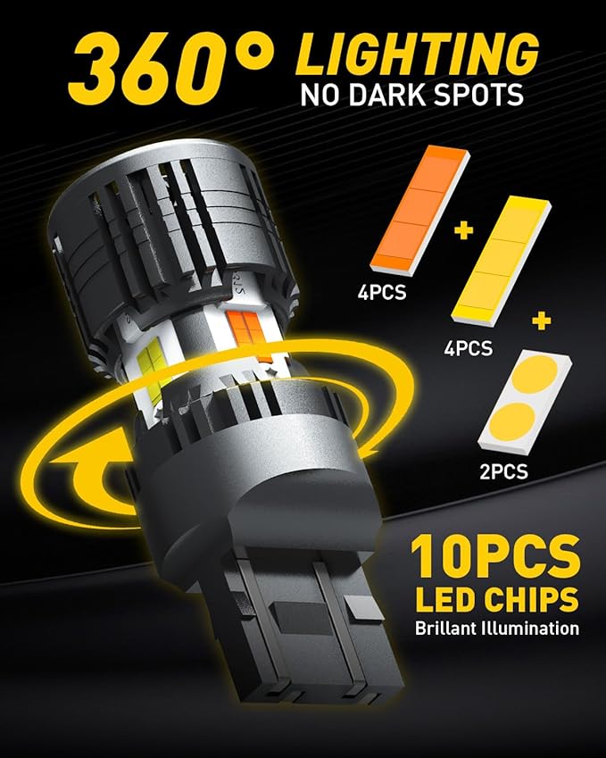 AUXITO CANBUS 7443 7444NA Switchback LED Bulbs with Built-in Resistor Anti Hyper Flash 7443A 7444NAK T20 Dual Color Amber Turn Signal Lights and White DRL/Parking Lights, Pack of 2