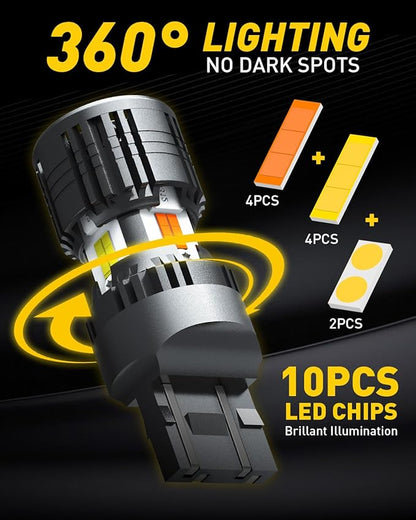AUXITO CANBUS 7443 7444NA Switchback LED Bulbs with Built-in Resistor Anti Hyper Flash 7443A 7444NAK T20 Dual Color Amber Turn Signal Lights and White DRL/Parking Lights, Pack of 2