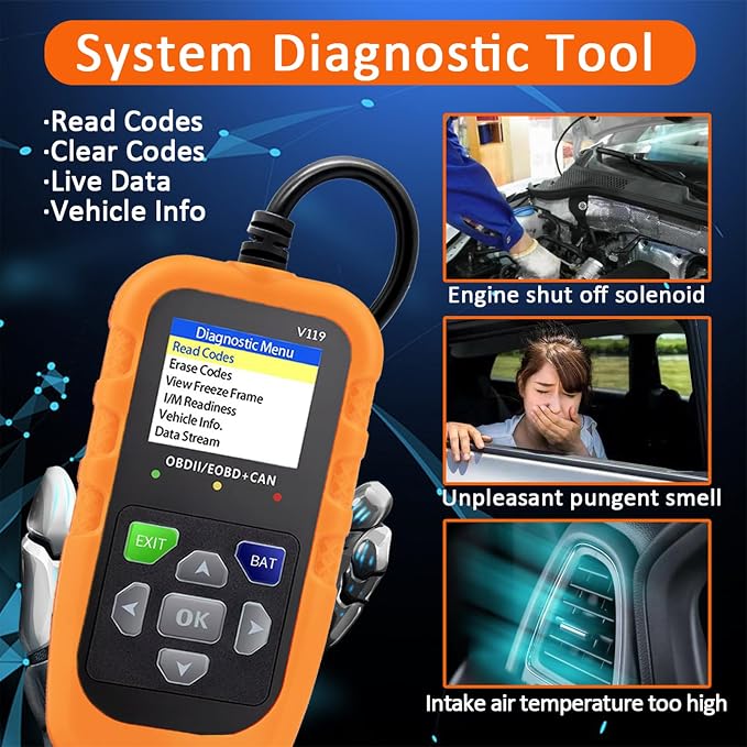 V119 OBD2 Scanner Code Reader, Check Engine Light Diagnostic Tool, Car Voltage Tester for Vehicles Since 1996