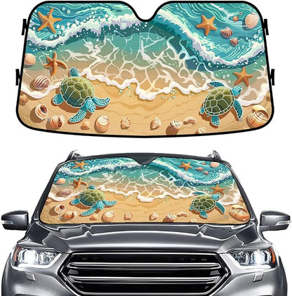 GENANY Turtle Windshield Cover for Car SUV Truck (55x30 Inches), Foldable Heat Shield, Shades for Front Windows, Protector Blocks UV, Car Decor