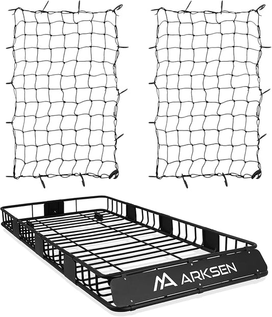 ARKSEN 84" x 39" x 6" Roof Rack Basket with Extension & Two Cargo Net, 150 lb Heavy-Duty Steel Cargo Carrier, Fits Crossbars up to 1.38" Thick, for SUV & Pickup Truck