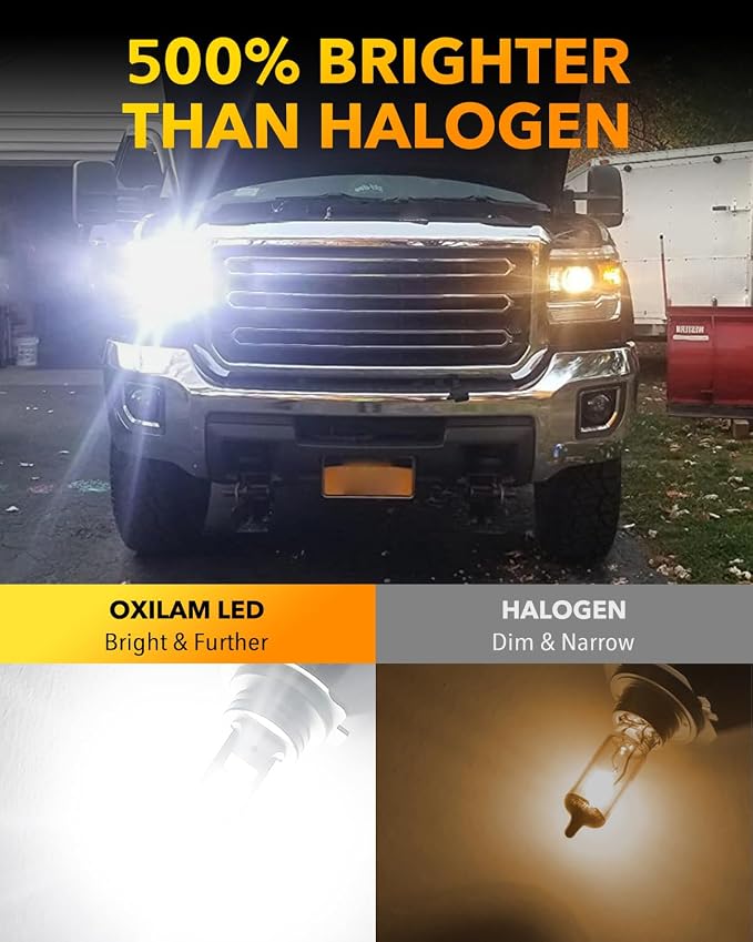 OXILAM Mini Size H7 Light Bulbs 500% Brightness 6000K White Light, No Adapter Required Easy Install, H7 Halogen Bulbs 10 Years Lifespan Replacement, Pack of 2