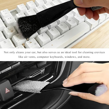 2 in 1 Duster for Car Clean, Portable Double Head Auto Detailing Brush, Soft Double-Ended Dust Removal Brush Interior Cleaning Tool for Most Vehicles, Car Accessories (Black)