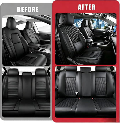 Car Seat Covers , Luxury Breathable Waterproof Faux Leatherette Car Seat Covers Cushion Protectors with Lumbar Support, Car Seat Cushion, Universal Fit Most Cars (FULL BLACK, Full Set - 5 Seats)