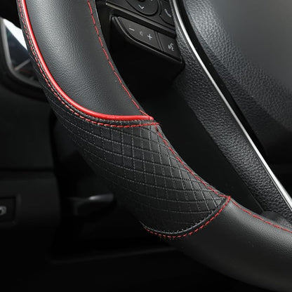 GIANT PANDA Steering Wheel Cover for Toyota, Auto Car Steering Wheel Cover for Toyota Highlander 4Runner Tacoma Corolla Camry - Black+Red Trim