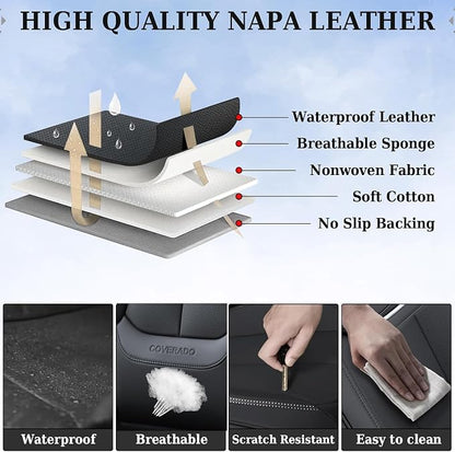 Coverado Car Seat Covers Full Set, Seat Covers for Cars, Black Car Seat Covers Front Seats and Back Car Seat Protector Waterproof, Leather Car Seat Cushion Universal Fit for Most Cars Pink