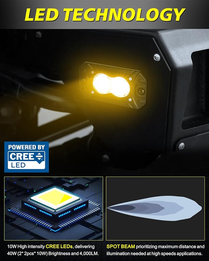 Amber Flush Mount LED Pods, AKD Part Spot CREE LED Flush Mount Fog Lights 40W Amber Chase Lights Bumper Driving Backup Reverse Light Pods for Trucks Pickup SUV UTV ATV Snowmobile