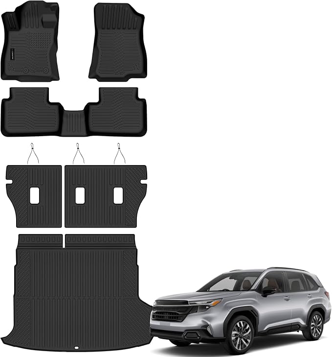 Auxko All Weather Floor Mats Cargo Mat with Backrest Mat for 2025 2026 Subaru Forester Hybrid TPE Rubber Liners Accessories for 2025 2026 Subaru Forester Hybrid Odorless Anti-Slip