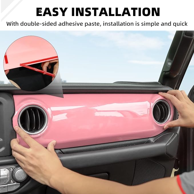 Dashboard Decorative Panel Cover, Center Console Trim Cover Kit for 2018-2023 Jeep Wrangler JL JLU & Jeep Gladiator JT(Pink)