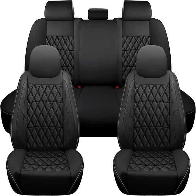 NS YOLO Leather Car Seat Covers,Universal Fit for Most Cars,SUVs and Sedans,Waterproof Luxury Leatherette Cushions, 5 Seats Protectors (Black, Full Set-5 Seats(Front and Rear))