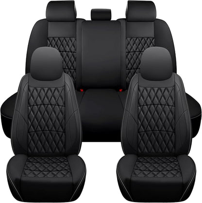 NS YOLO Leather Car Seat Covers,Universal Fit for Most Cars,SUVs and Sedans,Waterproof Luxury Leatherette Cushions, 5 Seats Protectors (Black, Full Set-5 Seats(Front and Rear))