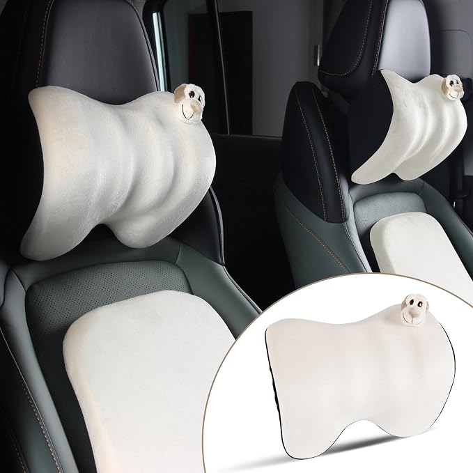 1Pack White Car Headrest Memory Foam Neck Pillow 11.8 X 7.8” Soft and Comfortable Seat Head Pillow Cushion Features Adjustable Straps for Most Sedans, SUVs, Home, and Office Settings