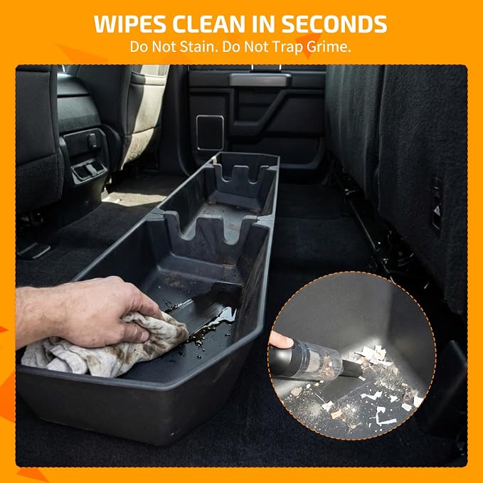 Rear Underseat Storage Box for 2015-2025 Ford F-150 & 2017-2025 Ford F-250 F-350 F-450 F-550 Super Duty, Heavy-Duty Back Seat Organizer with Dividers, Non-Slip Waterproof Truck Under Seat Storage