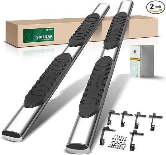 YHTAUTO 5 Inch Running Boards Side Steps Fit Ram 1500 2019-2026(Excl. Ram 1500 Classic) (Extended Cab/Quad Cab) Oval Straight Stainless Steel Polished Chrome, Truck Cab Side Step Rails