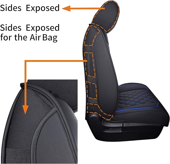 YIERTAI Truck Seat Covers Compatible with Toyota Tundra for 2008-2025 2026 Tundra Crewmax SR5 Limited Double Cab Crew Extended Cab Waterproof Leather Seats Protectors(2 PCS Front only/Black-Blue)