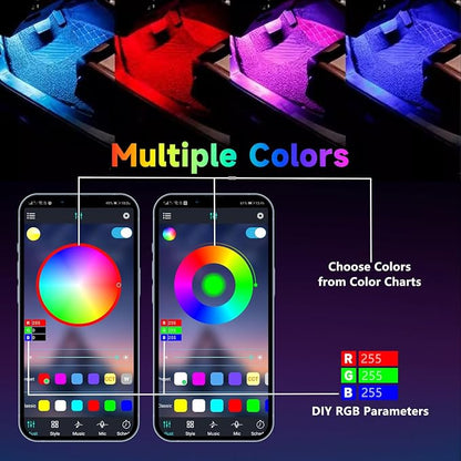 Car Led Light Interior 6 Inch 48LEDs Soft Lighting Frosted Under Dash Foot Well Light RGB, 29 Modes Static/Gradient/Strobe/Music, with Controller App Timer, USB 5V