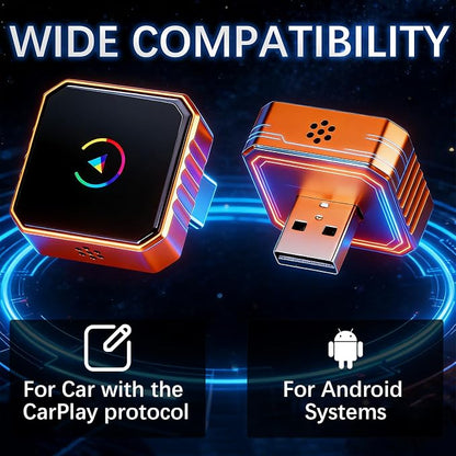 2-in-1 Wireless CarPlay & Android Auto Adapter, Converts Wired to Wireless,Plug & Play Dongle, Fast Auto-Connect No Delay, Compact Design for iPhone & Android with USB/USB-C Port(Orange)