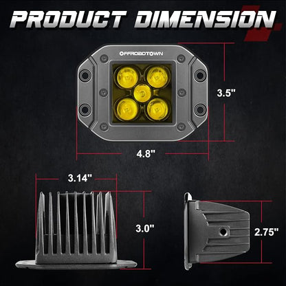 OFFROADTOWN 5 Inch Yellow Flush Mount LED Pods 2PCS 100W CREE LED Light Pods Spot Beam Off Road Driving Lights Fog Lights Reverse Lighting for Truck UTV ATV SUV Honda Chevy Boat