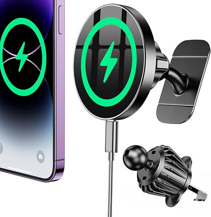 Coolpow for Magsafe Car Mount Charger【100% Stable】15W Magsafe Car Charger Magnetic Phone Holders for Your Car Accessories for Women Men Car Phone Holder Wireless Car Charger for iPhone 17 16 15 14 13
