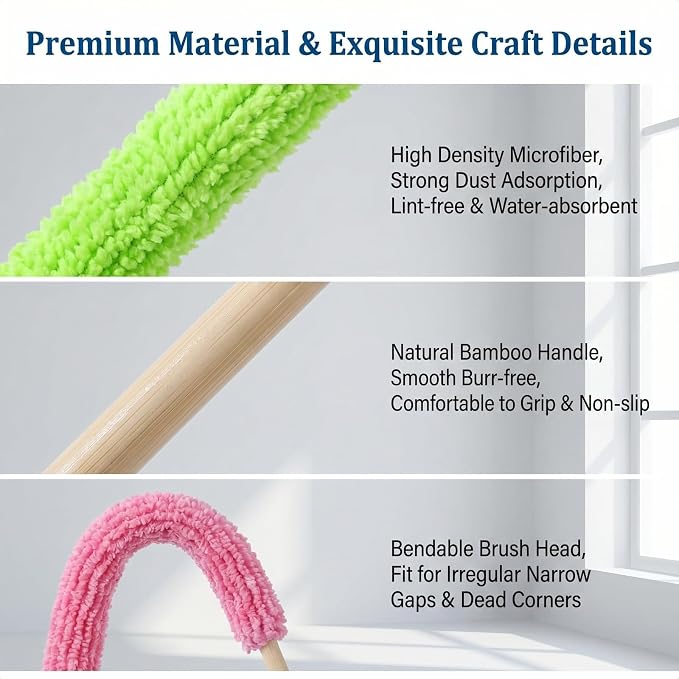 10-Pack 10.24 inch Microfiber Detail Duster Sticks, Reusable Mini Gap Dust Cleaner Crevice Tool, Fan Blade Brush for Car Air Vents, Window Blinds & Small Spaces