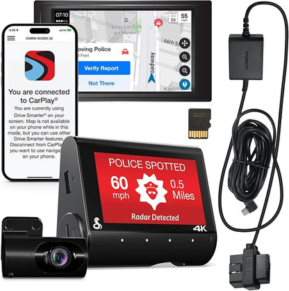 Cobra SC 250R Smart Dash Cam + Cobra 2.5A DIY Hardwire Kit - OBDII Port to USB-C/Micro-USB with 15ft Cable