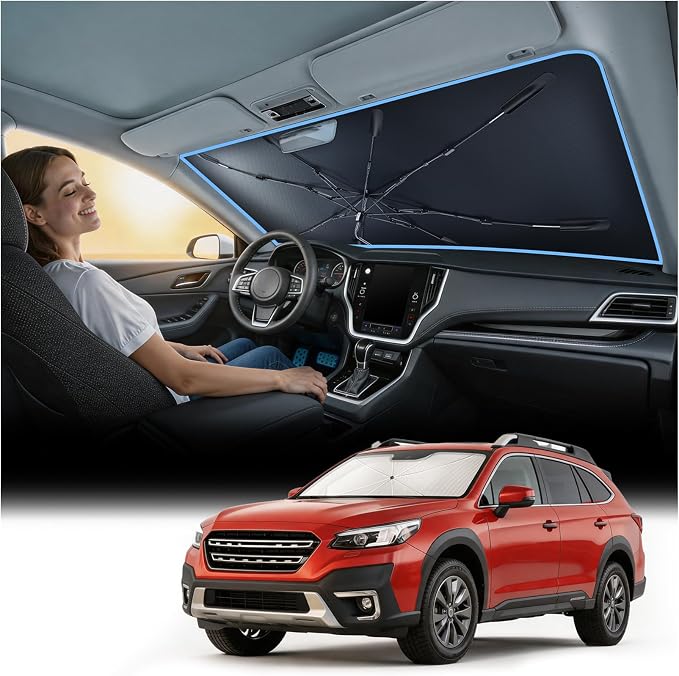 Nmoiss [Vinyl Coating Heat Shield] Windshield Sun Shade Umbrella Custom for Subaru Outback, Protect Car from Sun Rays & Heat Damage Keep Cool and Protect Interior