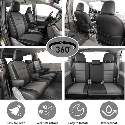 EKR Sienna Seat Covers for 2011-2020 Toyota Sienna XLE,Limited,Limited Premium,7 Seats,2nd Row Captain Seats W/Legrest,Seat Covers for SUV,Automotive Seat Cover Full Set,-Leather(Black/Gray)