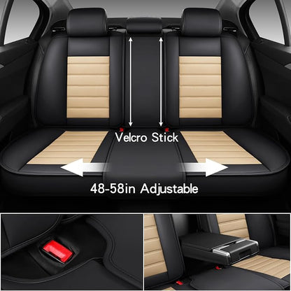 MINGBRON Car Seat Covers Full Set, Brown Car Seat Cover Lumbar Support, Car Seat Protector Waterproof, Nappa Leather Car Seat Cushion, Front Seats and Back Fit for Most Cars Beige